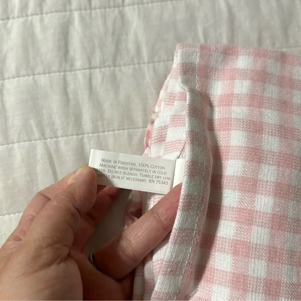 SHABBY CHIC White Pink Gingham Ivory Multi Quilted Pumpkin Ruffle Tea Towel Set